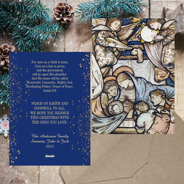 Jultomativitet Scene Kristenkatolsk modern Julkort (Christmas Nativity Scene Religious Christian Catholic Elegant Blue Modern Holiday Card)