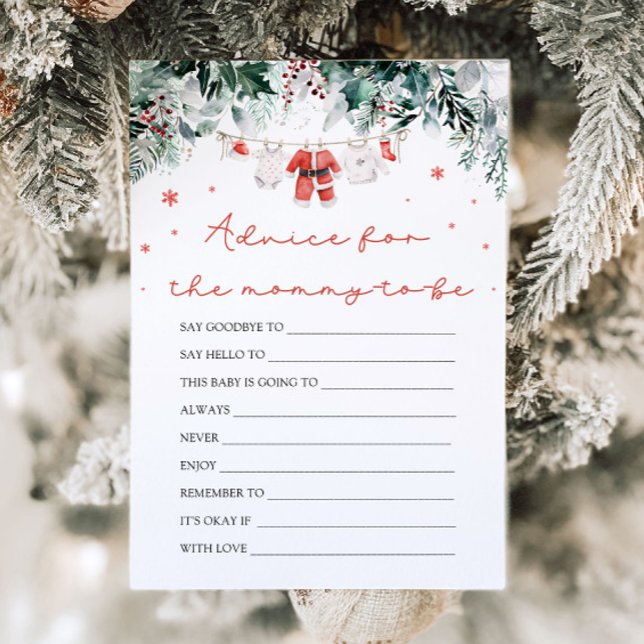 Jultomatråd för det kort som ska användas för mamm (Watercolor Red Christmas Santa Baby Shower Advice for the mommy-to-be Card)