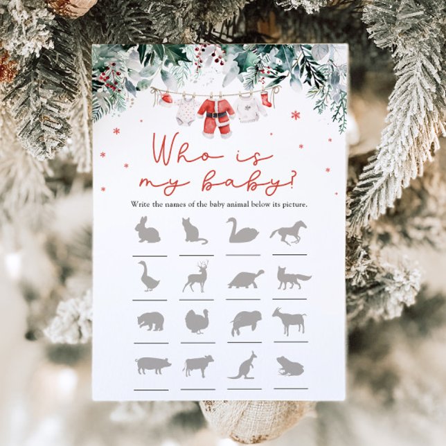 Jultomatskuvret som är mitt Baby-spel Inbjudningar (Watercolor Cute Christmas Santa Baby Shower Who Is My Baby Game )