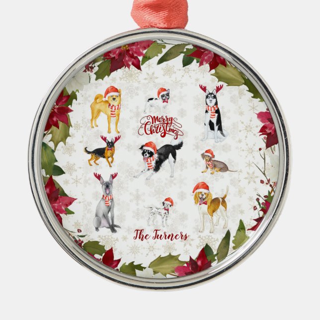 Jultomhat Hundar Poinsettia Monogram Julgransprydnad Metall (Framsidan)