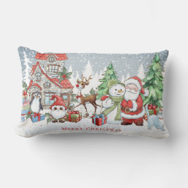 Jultomjulet Snögubbe Rudolph Card Lumbarkudde