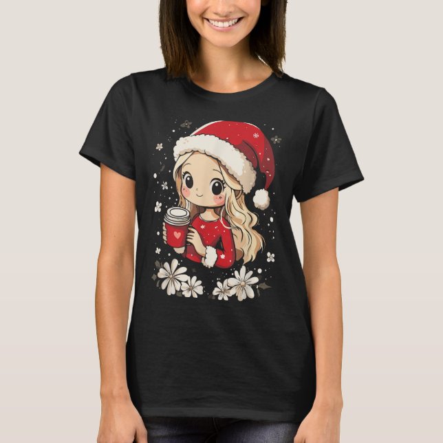 Jultomjulschejheller Kaffe Flower Kids Santa Wome T Shirt (Framsida)