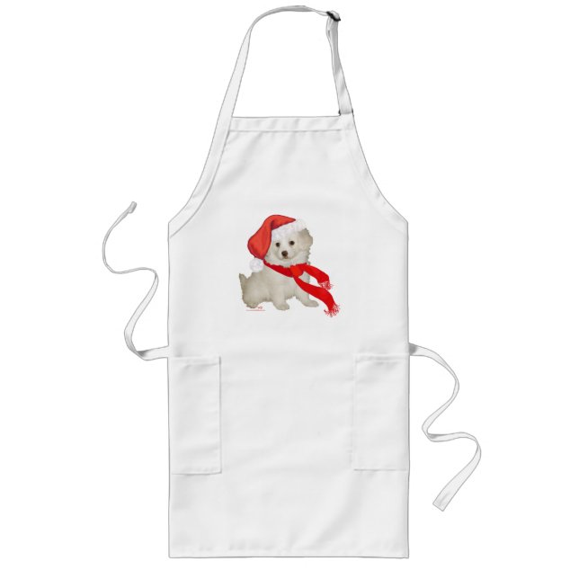 Jultomte Helper Valp Poodle / Bichon Mix Långt Förkläde (Framsidan)