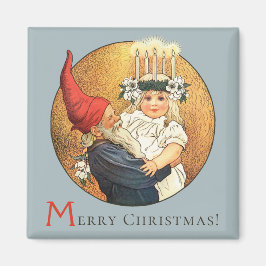 Jultomte och söt liten Lucia-flicka Magnet