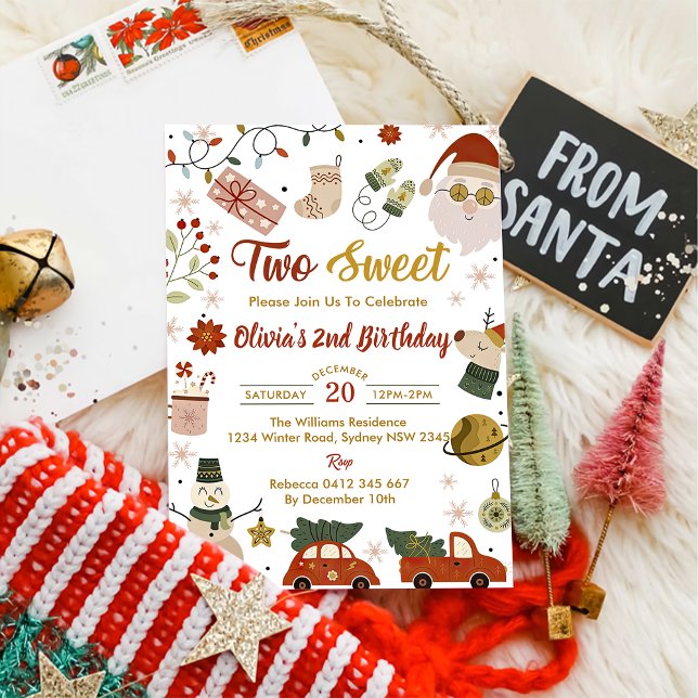 Jultomten 2 Sweet Födelsedagsfest Inbjudningar (Skapare uppladdad)