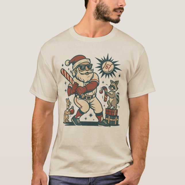 Jultomten 67 Julbaseboll Meme T Shirt (Framsida)