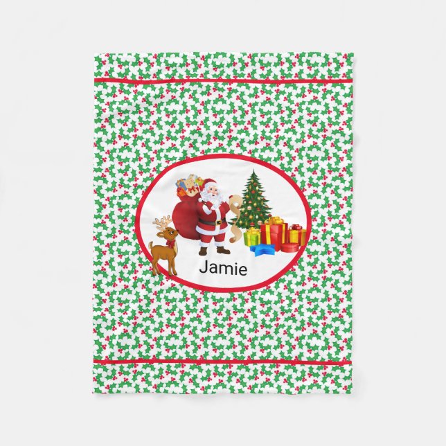 Jultomten Add Namn Personalize Car Seat Nap Fleecefilt (Framsidan)