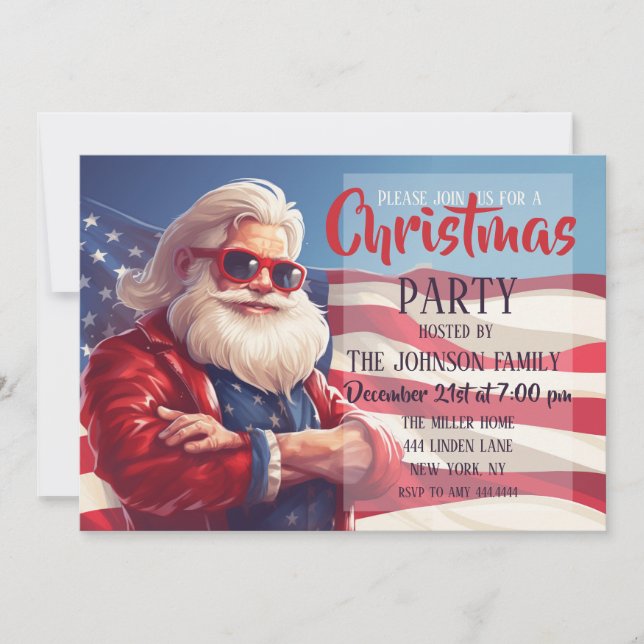 Jultomten American Flagga Inbjudningar (Framsida)