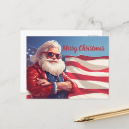 Jultomten American Flagga Vykort