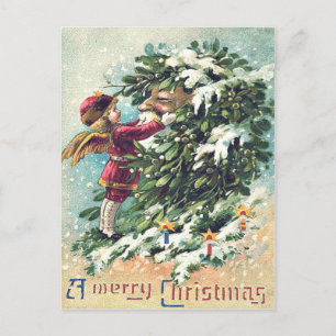 Jultomten Angel Cherub Mistletoe Helg Vykort