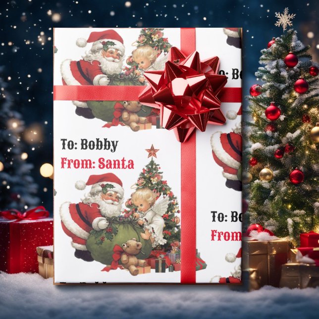 Jultomten & Angel Personalize Namn jul Presentpapper (Skapare uppladdad)