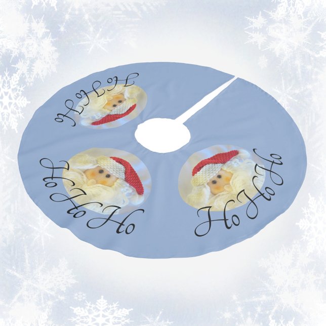 Jultomten Ansikte Ho Ho Ho Blek Blue Julgransmatta Borstad Polyester (Skapare uppladdad)