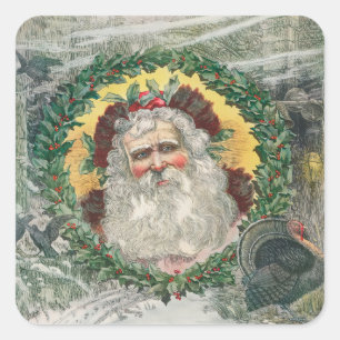 Jultomten Ansikte i Mitten vid en jul Fyrkantigt Klistermärke