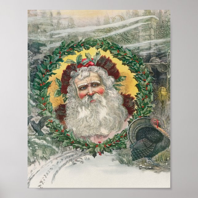 Jultomten Ansikte i Mitten vid en jul Poster (Framsidan)