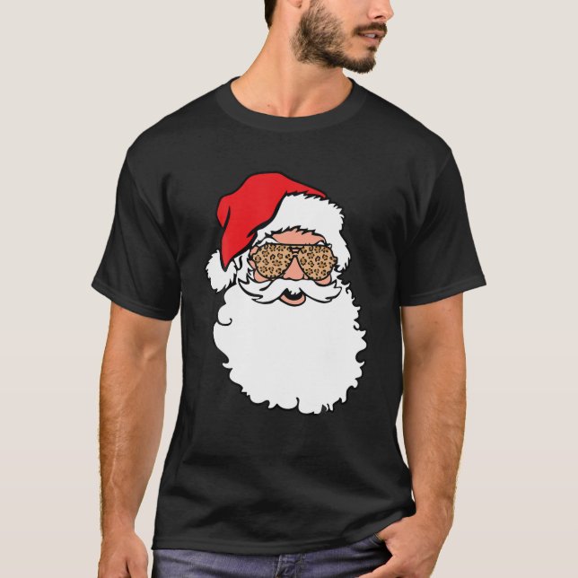 Jultomten Ansikte Leopard Skriv ut solglasögon T Shirt (Framsida)