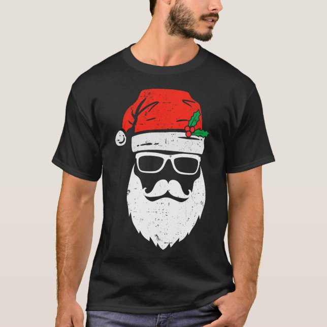 Jultomten Ansikte solklungar med Hat Beard-jul T Shirt (Framsida)
