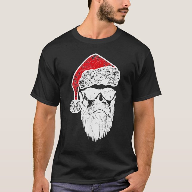 Jultomten Ansikte Sunglass med Hat Beard Christm T Shirt (Framsida)