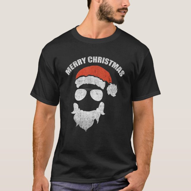 Jultomten Ansikte Sunglass med Hat Beard Christm T Shirt (Framsida)