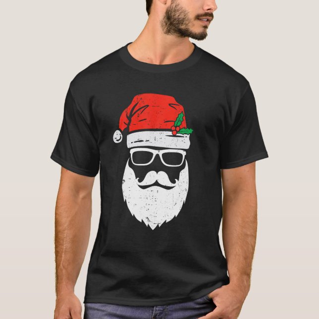 Jultomten Ansikte Sunglass med Hat Beard Christm T Shirt (Framsida)