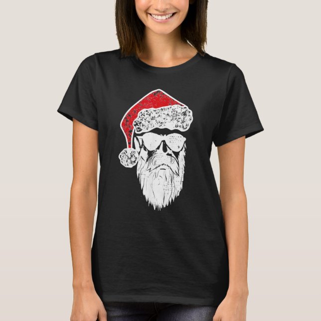 Jultomten Ansikte Sunglass med Hat Beard Christm T Shirt (Framsida)
