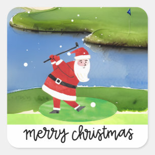 Jultomten är golfbanor fyrkantigt klistermärke