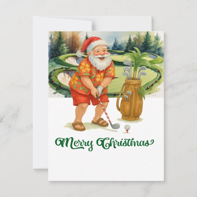 Jultomten är Golfing God jul Julkort (Framsida)