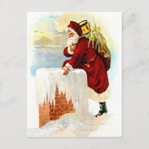 Jultomten är kommande till och med lampglaset med vykort