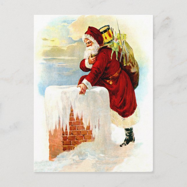 Jultomten är kommande till och med lampglaset med vykort (Framsida)