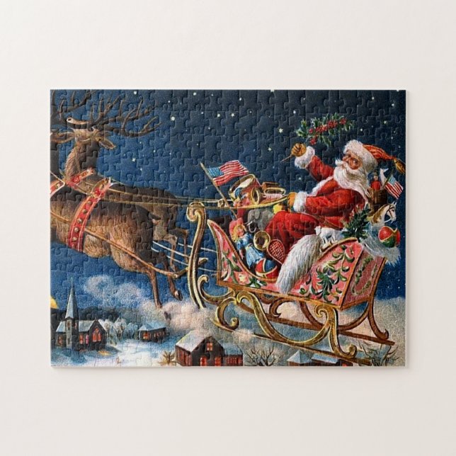 Jultomten är kommande till townen pussel (Horisontell)