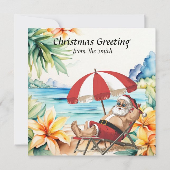 Jultomten är på stranden till jul i juli kort (Framsida)