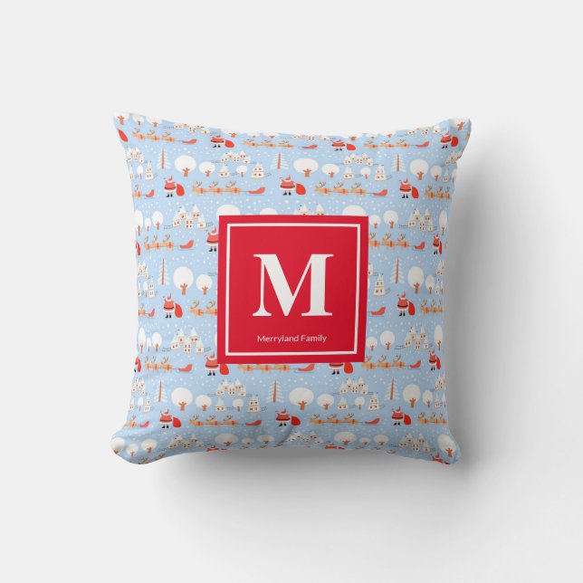 Jultomten är på väg mot Rener Monogram V3 Red Kudde (Framsida)