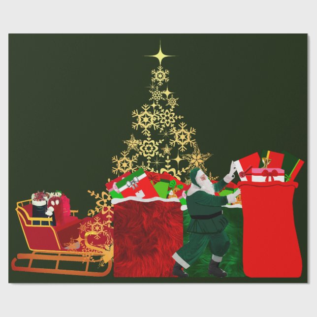 Jultomten är på väg till Pappra Town Wrapping Presentpapper (Platt)