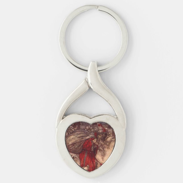 Jultomten Arthur Rackham Twisted Heart Silverfärgad Nyckelring (Framsidan)