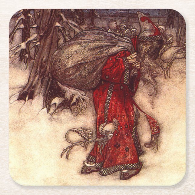 Jultomten Arthur Rackham Underlägg Papper Kvadrat (Framsidan)