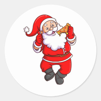 jultomten äter mycket utsökt pizza och runt klistermärke