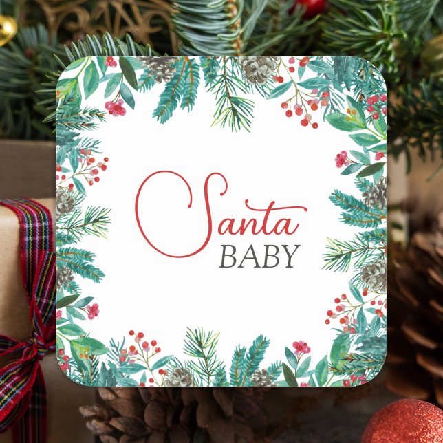 Jultomten Baby Gender-Neutralt Fyrkantigt Klistermärke (Skapare uppladdad)