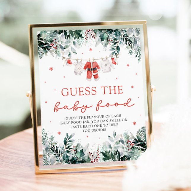 Jultomten Baby Shower gissar Baby mat Poster (Watercolor Christmas Santa Baby Shower Guess the Baby Food Game Sign)