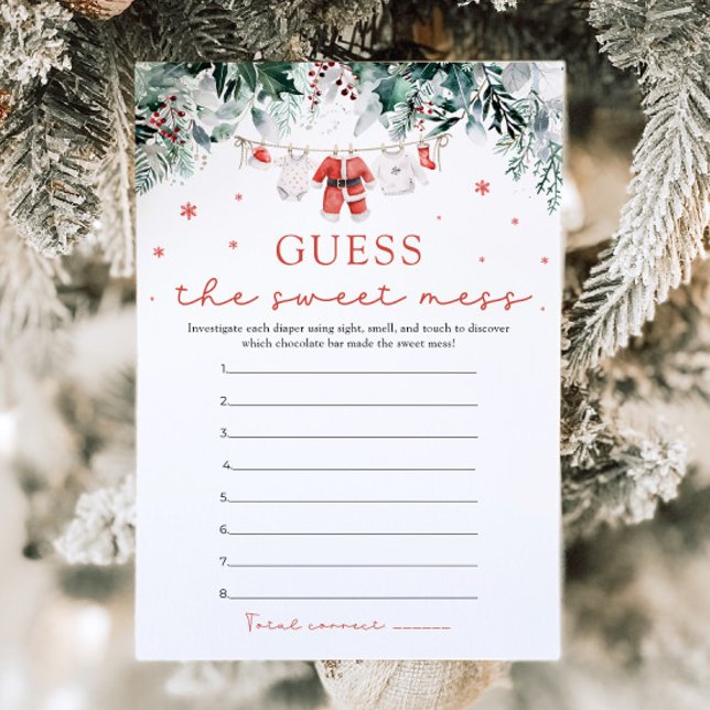 Jultomten Baby Shower gissar  Inbjudningar (Watercolor Cute Christmas Santa Baby Shower Guess the Sweet Mess Game)