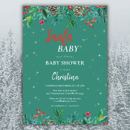 Jultomten Baby Shower Watercolor Grönt Inbjudningar