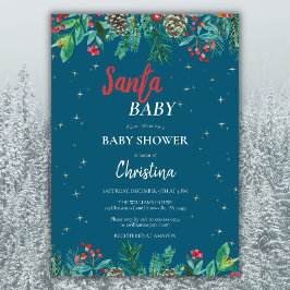 Jultomten Baby Shower Watercolor Inbjudningar