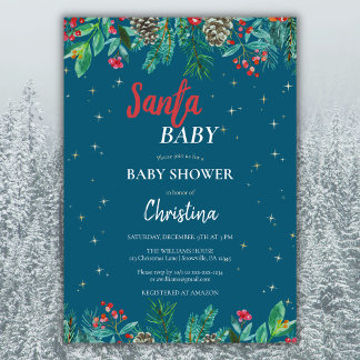 Jultomten Baby Shower Watercolor Inbjudningar
