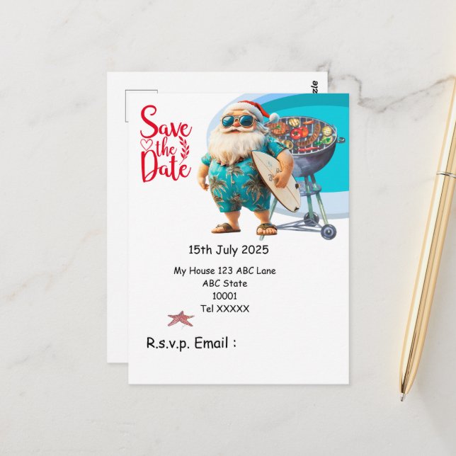 Jultomten Barbecue-julen i juli Vykort (Fram/Back In Situ)