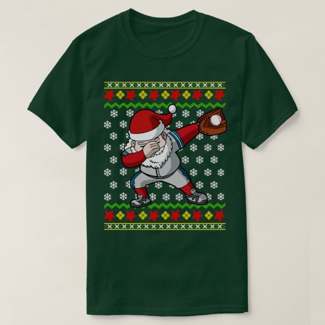 Jultomten Baseball Player Ugly jul Sweater T Shirt (Design framsida)