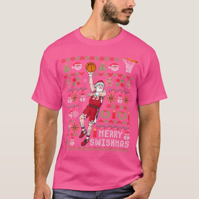 Jultomten Basketball Ugly jul Merry Swishm T Shirt (Framsida)