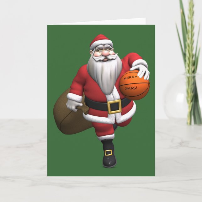 Jultomten basketspelare helgkort (Framsida)