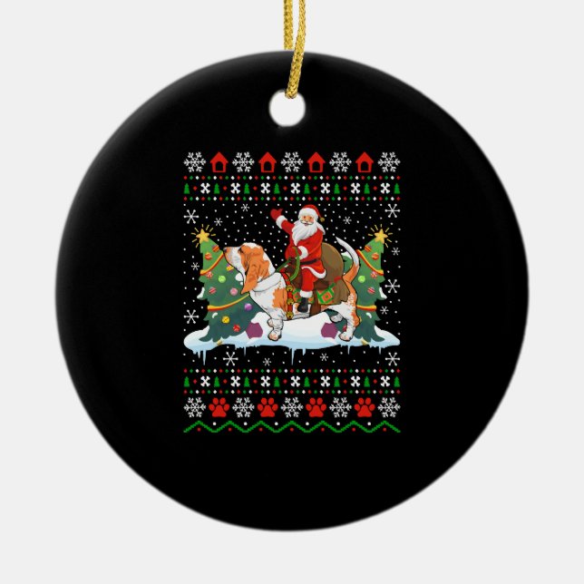 Jultomten Basset Hound ful Julgransprydnad Keramik (Framsidan)