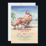 Jultomten Beach Watercolor Inbjudningar<br><div class="desc">jultomten lustig teckning,  tecknad vattenfärgillustration,  drinkcocktail sol sommar,  far fuktig stol,  resort lycklig sandberöm,  havshälhavskorridorer helgdag,  man julafton tropiska,  strand jultomten</div>