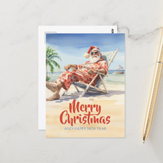 Jultomten Beach Watercolor Vykort