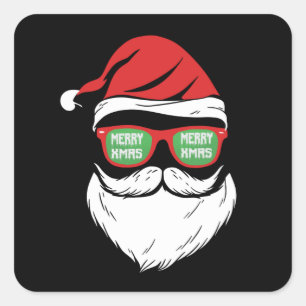 Jultomten Beard Hat Sunglass Beard Fyrkantigt Klistermärke