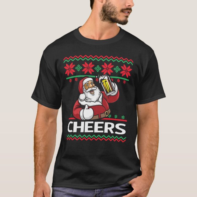 Jultomten Beer Drinking Cheers God jul T Shirt (Framsida)